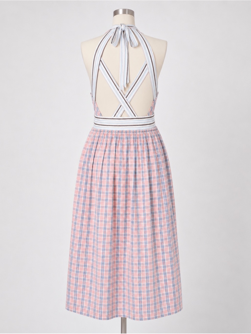 Free People Plaid Halter Dress with Striped Waistband - Size S - Picture 2 of 7